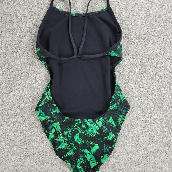 TYR Draco Cutoutfit One Piece Swimsuit Womens 30 Green Abstract Print Low Back - Picture 3 of 13